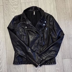 FREE PEOPLE Americana Vegan Leather Black Moto Jacket Sz 10